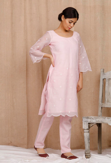 Baby Pink Embroidered Organdy Plazo
